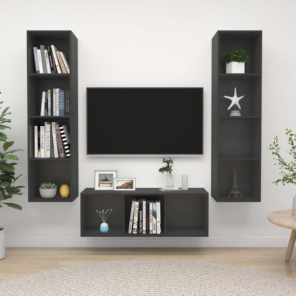 vidaXL Ensemble de meubles TV 3 pcs Gris Bois d'ing&eacute;nierie