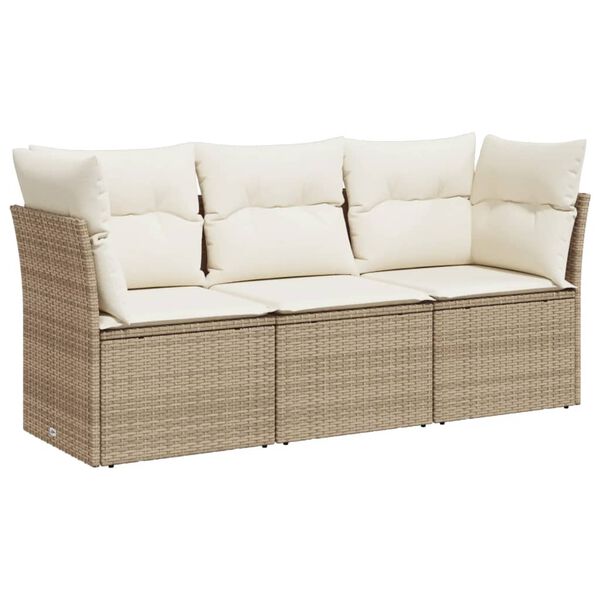 vidaXL Salon de jardin avec coussins 3 pcs beige r&eacute;sine tress&eacute;e