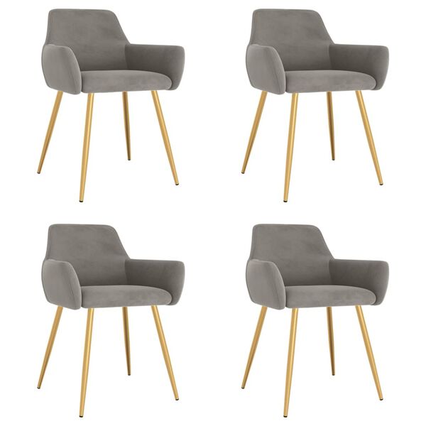 vidaXL Chaises &agrave; manger lot de 4 Gris clair Velours