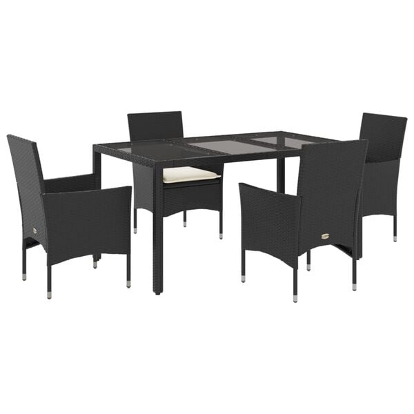 vidaXL Ensemble &agrave; manger de jardin et coussins 5 pcs noir rotin verre
