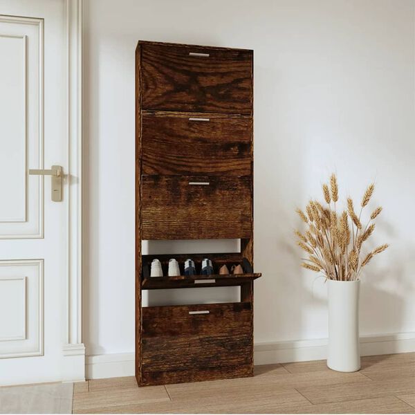 vidaXL Armoire &agrave; chaussures Ch&ecirc;ne fum&eacute; 59x17x169 cm Bois d'ing&eacute;nierie