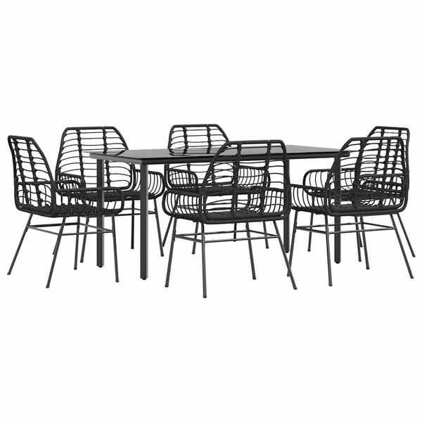 vidaXL Ensemble &agrave; manger de jardin 7pcs noir poly rotin verre