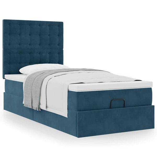 vidaXL Cadre de lit ottoman avec matelas bleu fonc&eacute; 90x200 cm velours