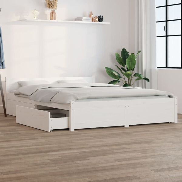 vidaXL Cadre de lit sans matelas avec tiroirs blanc 120x200 cm