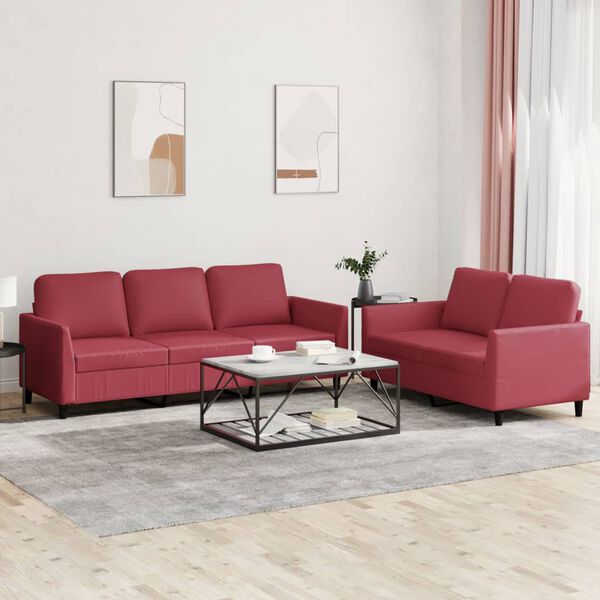 vidaXL Ensemble de canapés 2 pcs et coussins Rouge bordeaux Similicuir