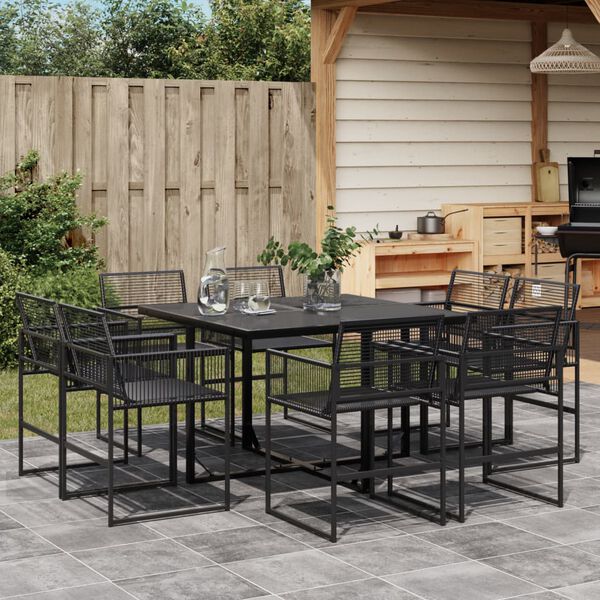 vidaXL Ensemble &agrave; manger de jardin 9 pcs Noir R&eacute;sine tress&eacute;e