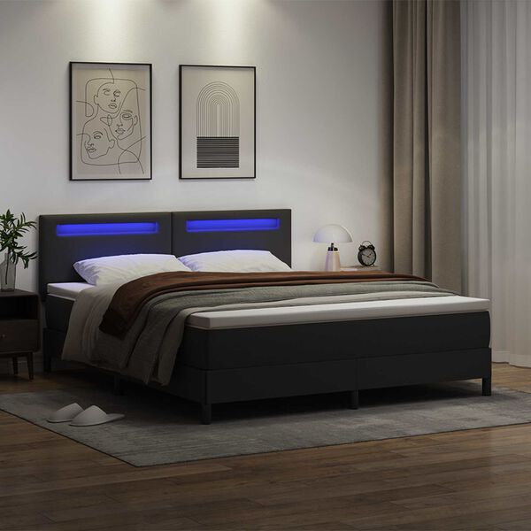 vidaXL Lit &agrave; ressorts avec matelas Noir 180 x 200 cm Simili cuir