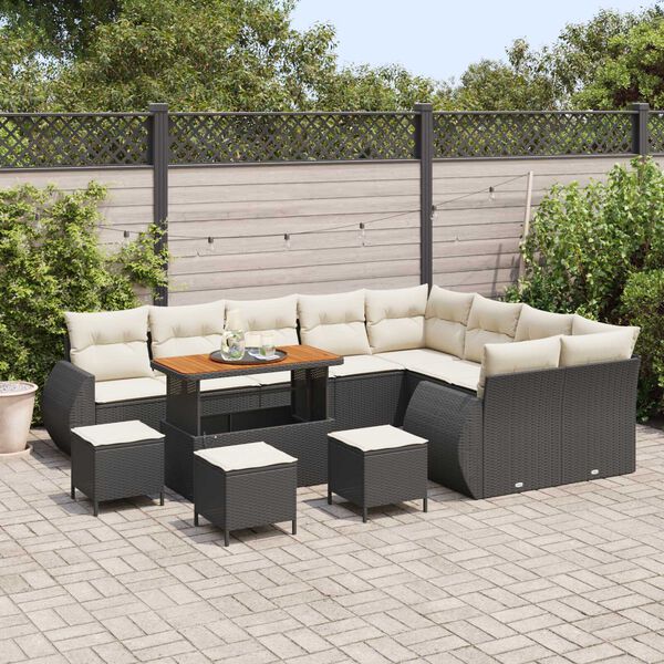 vidaXL Ensemble de canap&eacute; de jardin 13 pcs Noir et Cr&egrave;me Poly Rattan