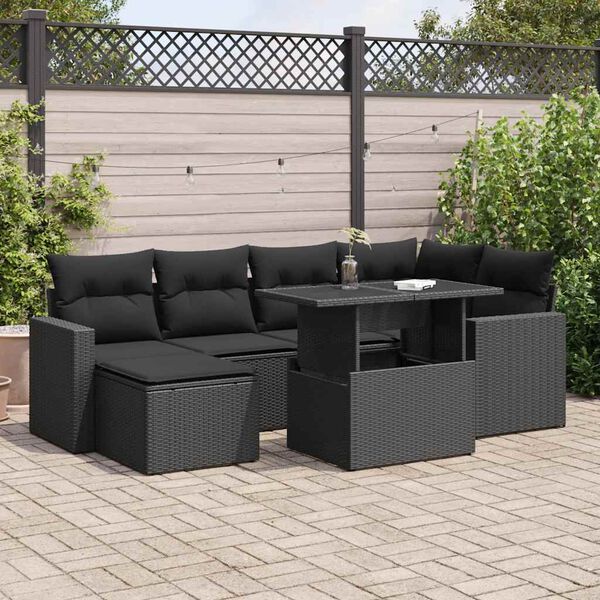 vidaXL Salon de jardin 7 pcs avec coussins noir r&eacute;sine tress&eacute;e