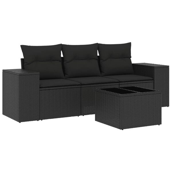 vidaXL Salon de jardin 4 pcs avec coussins noir r&eacute;sine tress&eacute;e