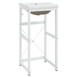 vidaXL Cadre de lavabo de salle de bain vasque &agrave; encastrer Blanc Fer