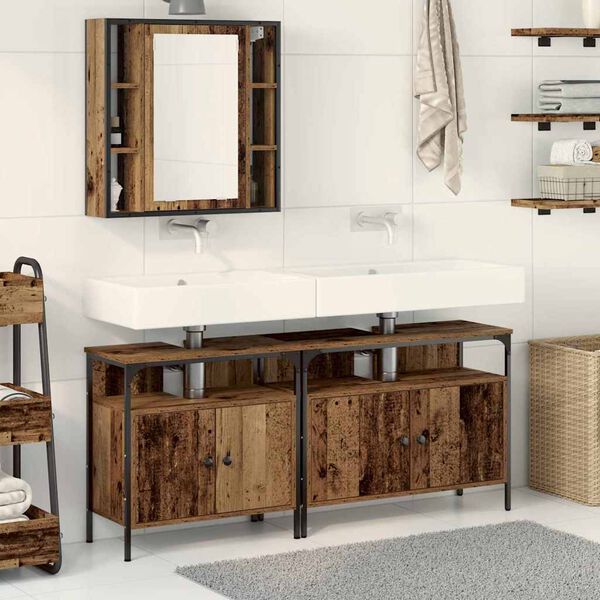vidaXL Meubles de salle de bain 3 pcs Marron Bois d'ing&eacute;nierie