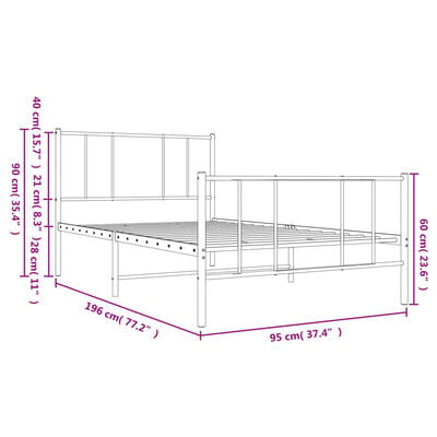 vidaXL Cadre de lit métal sans matelas avec pied de lit noir 90x190 cm