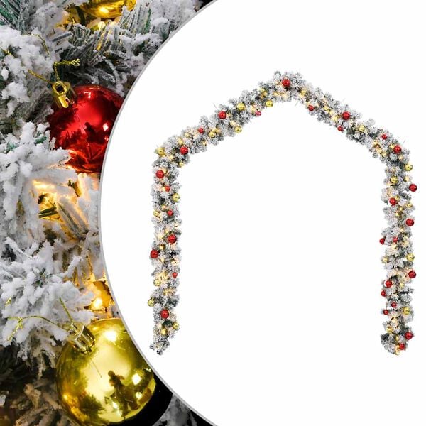 vidaXL Guirlande de No&euml;l avec boules et lumi&egrave;res LED vert 5 m PVC