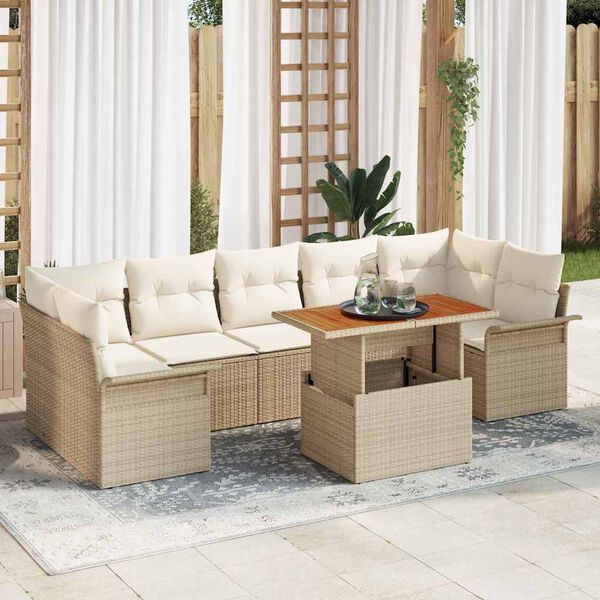 vidaXL Ensemble de canap&eacute; de jardin 8 pcs Beige Poly rotin