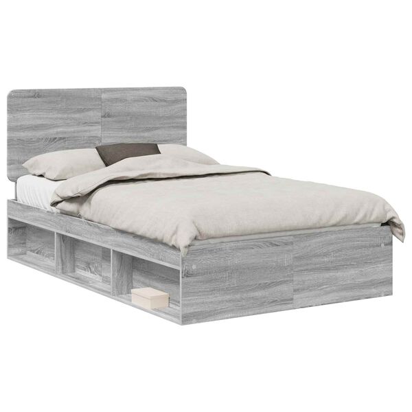 vidaXL Cadre de lit Gris Sonoma 120 x 190 cm Bois de pin massif