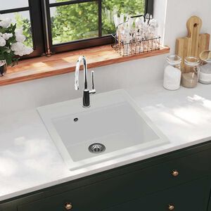 vidaXL &Eacute;vier de cuisine Granit Seul lavabo Blanc