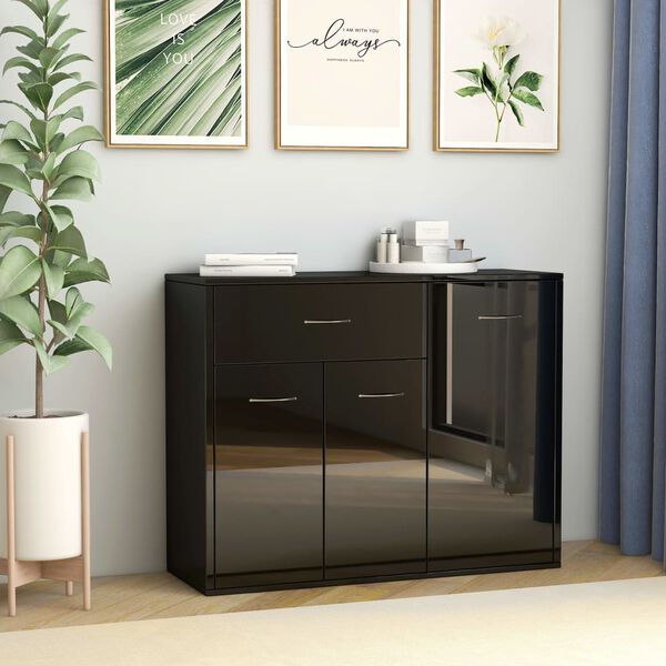 vidaXL Buffet noir brillant 88x30x70 cm bois d'ing&eacute;nierie