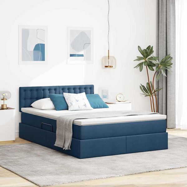vidaXL Lit avec rangement et matelas avec matelas Bleu 140 x 190 cm