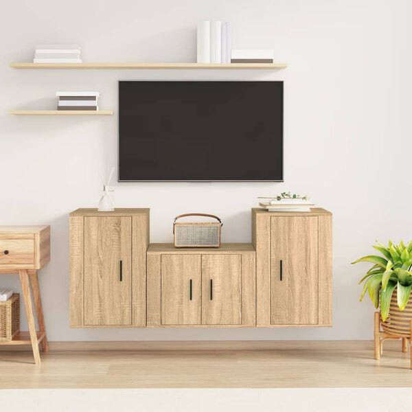 vidaXL Ensemble de meubles TV 3 pcs Ch&ecirc;ne sonoma Bois d'ing&eacute;nierie