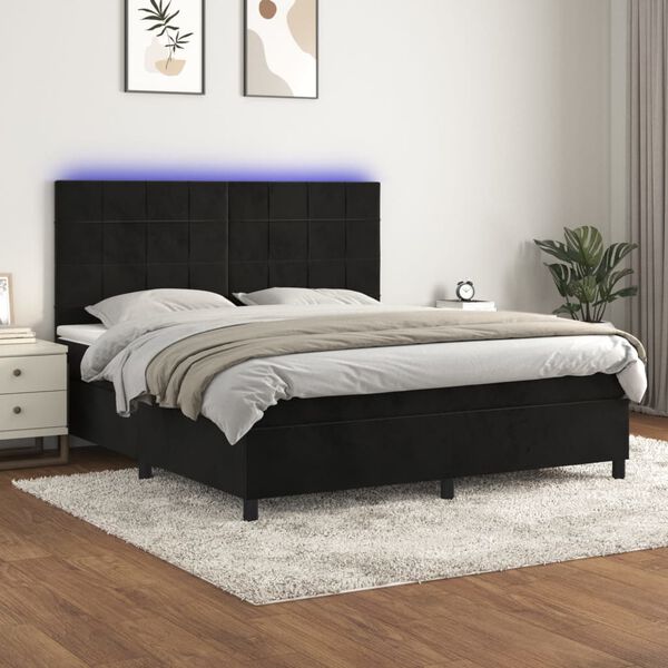 vidaXL Sommier &agrave; lattes de lit matelas et LED Noir 180x200 cm Velours
