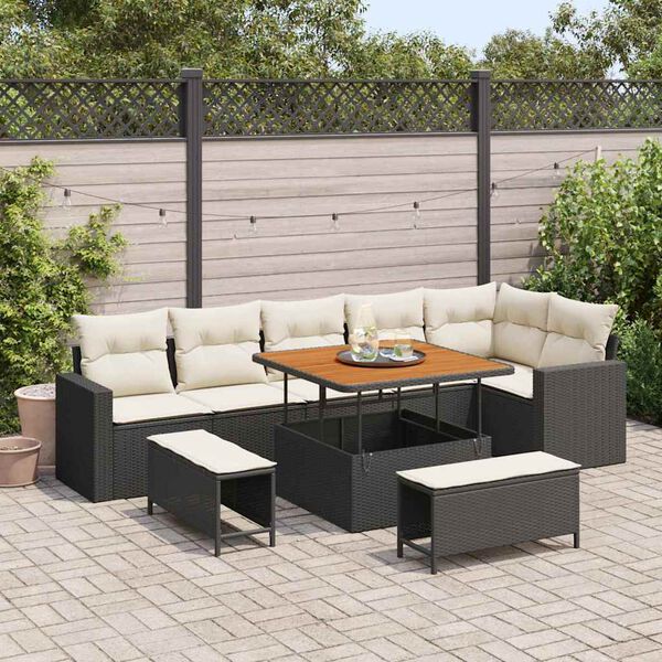 vidaXL Ensemble de canap&eacute; de jardin avec coussin 9 pcs Noir et cr&egrave;me