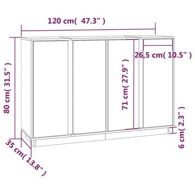 vidaXL Buffet Marron miel 120x35x80 cm Bois massif de pin