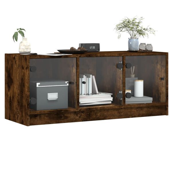 vidaXL Meuble TV avec portes en verre ch&ecirc;ne fum&eacute; 102x37x42 cm