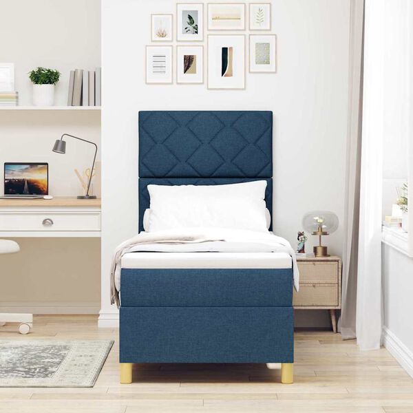 vidaXL Lit &agrave; ressort LED avec matelas Bleu 80 x 200 cm tissu