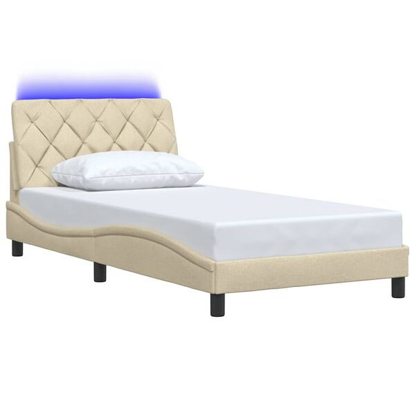 vidaXL Cadre de lit avec LED sans matelas cr&egrave;me 100x200 cm tissu