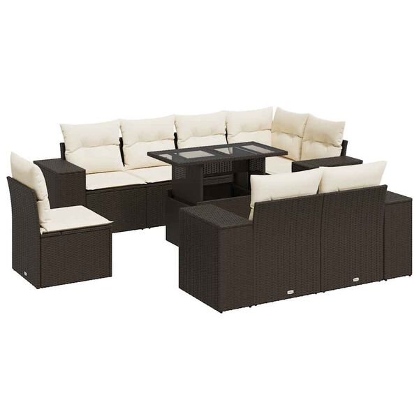 vidaXL Salon de jardin avec coussins 9 pcs marron r&eacute;sine tress&eacute;e