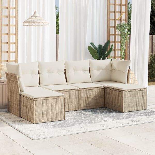 vidaXL Salon de jardin avec coussins 6 pcs beige r&eacute;sine tress&eacute;e