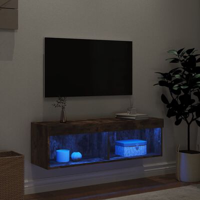 vidaXL Meuble TV avec lumières LED chêne fumé 100x30x30 cm