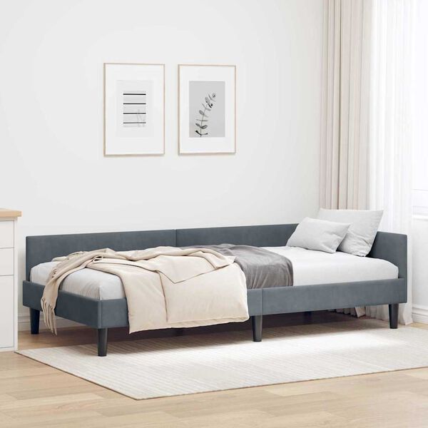 vidaXL Cadre de lit d'angle avec t&ecirc;te de lit Gris fonc&eacute; 90 cm x 190 cm