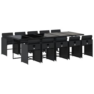 vidaXL Ensemble &agrave; manger de jardin 11 pcs coussins noir r&eacute;sine tress&eacute;e