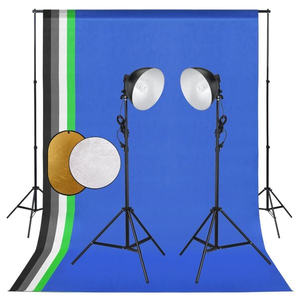 vidaXL Kit de studio photo avec lampes toile de fond et r&eacute;flecteur
