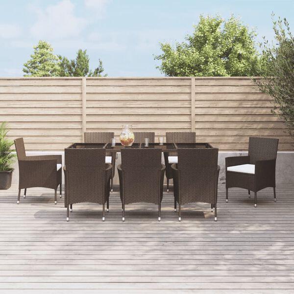 vidaXL Ensemble &agrave; manger de jardin et coussins 9 pcs marron poly rotin