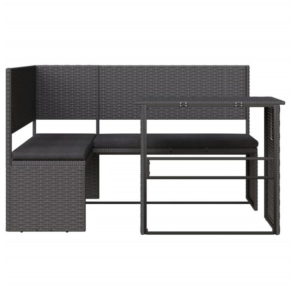 vidaXL Canap&eacute; de jardin avec table et coussins en forme de L noir