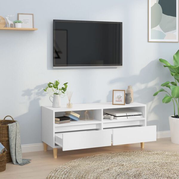 vidaXL Meuble TV blanc 100x34,5x44,5 cm bois d'ing&eacute;nierie