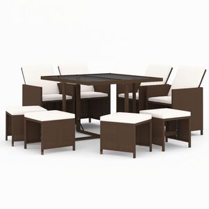 vidaXL Ensemble &agrave; manger de jardin et coussins 9 pcs Poly rotin Marron