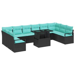 vidaXL Ensemble de canap&eacute; de jardin 11 pcs Noir et bleu polyrotin