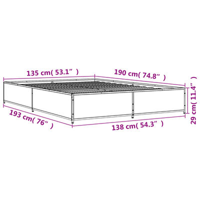 vidaXL Cadre de lit chêne sonoma 135x190 cm bois d'ingénierie et métal