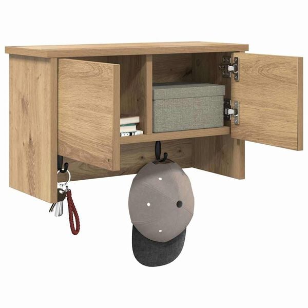 vidaXL Porte-manteau mural avec porte Ch&ecirc;ne artisanal 50 x 20 x 30 cm