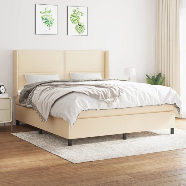 vidaXL Sommier &agrave; lattes de lit avec matelas Cr&egrave;me 160x200 cm Tissu