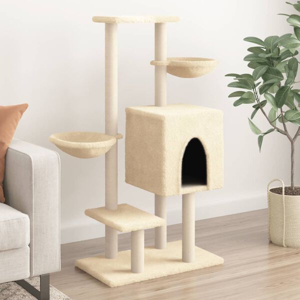 vidaXL Arbre &agrave; chat avec griffoirs en sisal cr&egrave;me 117 cm
