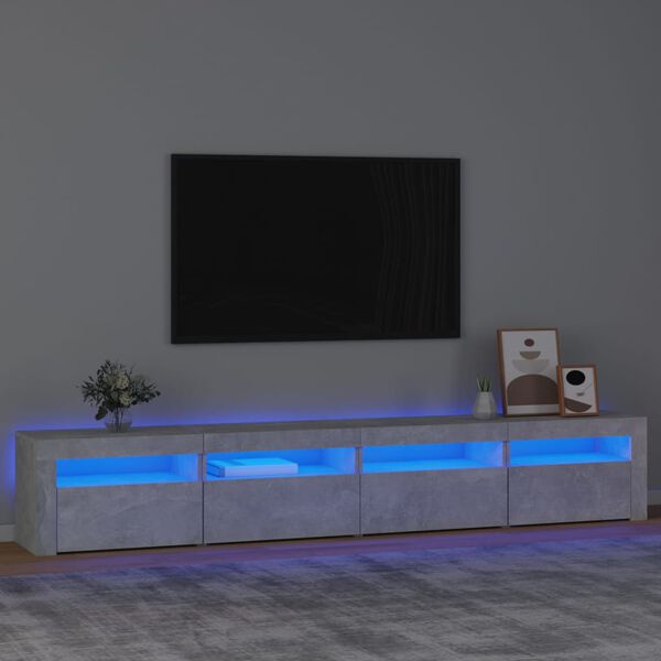 vidaXL Meuble TV avec lumi&egrave;res LED Gris b&eacute;ton 240x35x40 cm