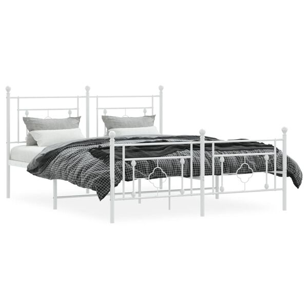 vidaXL Cadre de lit métal sans matelas et pied de lit blanc 160x200 cm