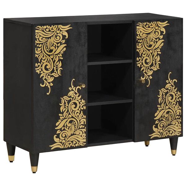 vidaXL Buffet avec &eacute;tag&egrave;re Noir 90 x 33 x 75 cm Bois de mangue massif