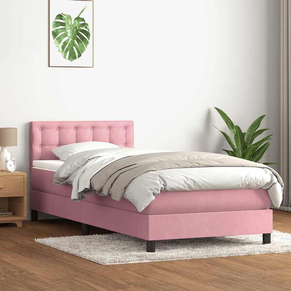 vidaXL Sommier &agrave; lattes de lit avec matelas et LED rose 80x220 cm velours