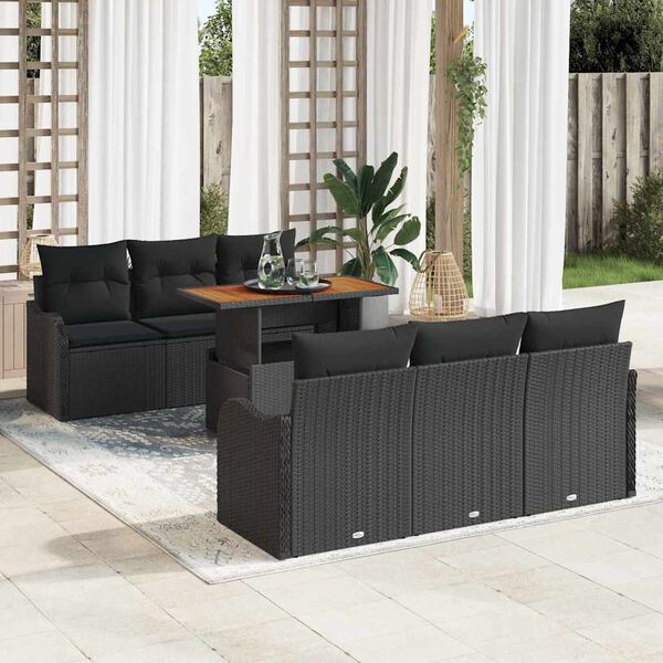vidaXL Ensemble de canap&eacute; de jardin avec coussin 7 pcs Noir polyrotin